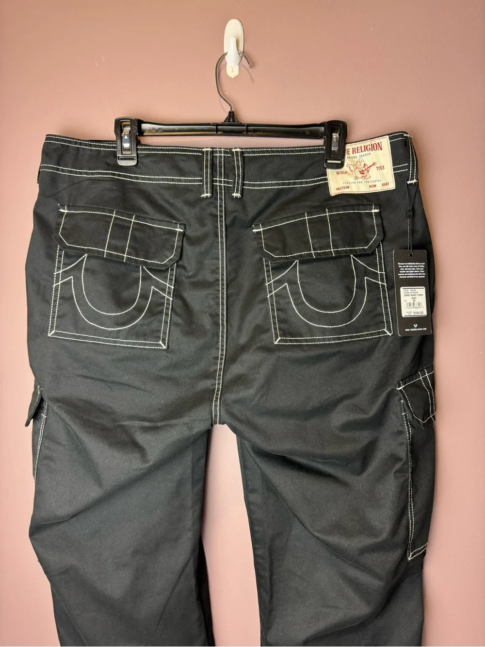 True Religon Black Bobby Baggy Cargo Pants 36